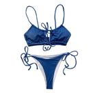 Bandagem feminina oco para fora sólido sexy biquíni push-up acolchoado maiô maiô conjunto de roupa de praia