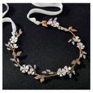Bandana de casamento SWEETV Flower-Leaf Bridal Gold com pérolas