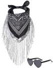 Bandana JIANGLAI con Flecos y Rhinestones con Gafas de Sol en Forma de Corazón Negra