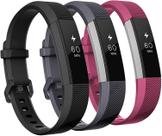 Bandas compatíveis com Fitbit Alta e Fitbit Alta HR, pacote com 3 pulseiras de silicone macio para Fitbit Alta HR Bandas com fivela de metal segura para homens e mulheres, grandes