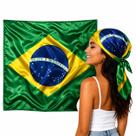 Bandeira Do Brasil 90x90 Cetim Multiuso Bandana, Lenço
