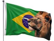 Bandeira do Brasil e Leão da tribo de Judá Jesus Uma Face Estampada Tamanho 70x100cm - Culto Igreja Entrega Rápida