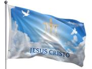 Bandeira Jesus Cristo Vive Cruz Céu Ressureição Dupla Face Estampada Tamanho 90x128cm
