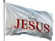 Bandeira Jesus nos Céus com Coroa 70x100cm Uma Face Estampada Bandeira Jesus nos Céus com Coroa 70x100cm Uma Face Estampada