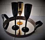 Bandeja Adnet Espelhada Redonda Decorativa 30cm Marrom c/ Alça Preta