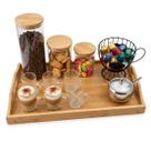 Bandeja Bambu Café Kit Canecas Potes Alimentos Porta Cápsula