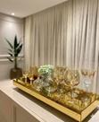 Bandeja Bebidas Espelhada Dourada Luxo Taças Bar