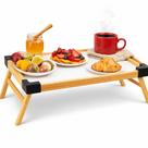 Bandeja Café Manhã Cama Mesa Mesinha Portátil Com Pé Madeira Marrom-claro