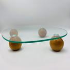 Bandeja / Centro de Mesa Decorativo com Bases em Esferas Madeira Natural e Vidro 30x37cm