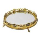 Bandeja Classica Metal Dourado Trabalhado e Fundo Espelhado