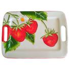 Bandeja Com Alças Cerâmica Pintada á Mão Morangos 44x32x2cm