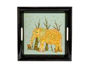 Bandeja Com Alças Decorativa Laqueada Mod. Elefante 36x36x4,5cm