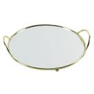 Bandeja de espelho com detalhes de metal dourado d25 x 4cm