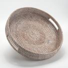 Bandeja de mesa de café DECRAFTS redonda de vime tecida branca (35 cm)