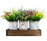 Bandeja de mesa decorativa CALAVAK com 3 Babys Breath Gypsophila