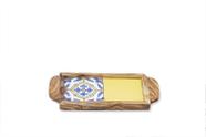 Bandeja de servir Kamsah Olive Wood com azulejos cerâmicos feitos à mão