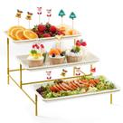 Bandeja de servir Lifewit de 3 camadas de plástico branca com suporte dourado 50x31cm
