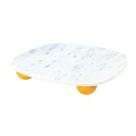 Bandeja Decor Marmore Branco Quadrada Pés Redondo Madeira