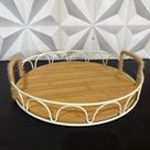 Bandeja decorada multiuso redonda de madeira mdf com alça de corda branca para cozinha banheiro cantinho café bandeija Bandeja decorada multiuso redonda de madeira mdf com alça de corda branca para cozinha banheiro cantinho café bandeija