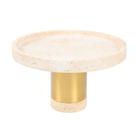 Bandeja Decorativa Alta em Marmore Branco e Metal Dourado