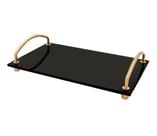 Bandeja Decorativa Base De Vidro Preto Alças Dourada 25x15cm Aparador Bancada Casa Cozinha Banheiro