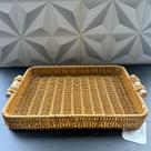 Bandeja decorativa de bambu tipo vime multiuso para cozinha cantinho do café servir com alça bandeija de plástico marrom