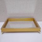 Bandeja Decorativa de Madeira Pé de Metal e Detalhe de Espelho 16x26x5