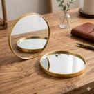 Bandeja Decorativa de Vidro Espelhada Redonda Stil Decor Enfeite de Luxo Mesa e Parede Dourada Preta