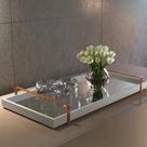 Bandeja Decorativa Espelhada Alça Bronze Off white