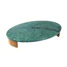 Bandeja Decorativa Marmore Verde Oval Menor Pés Madeira