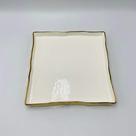 Bandeja Decorativa Porcelana Quadrada Branco com Borda Dourada 22x22cm