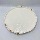 Bandeja Decorativa Porcelana Redonda Branca com Bolas Douradas 33cm