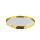 Bandeja Decorativa Redonda Ø20cm Metal Dourado com Fundo Espelhado