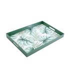 Bandeja Decorativa Retangular com Alça 45 cm Folhas Verde de Plástico Para Armazenamento