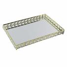 Bandeja Decorativa Retangular Dourada Cristal com Espelho 35cm KV0247 BTC