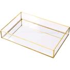 Bandeja Decorativa Retangular em Vidro com Fundo Espelhado e Borda Dourada Bandeja Decorativa Retangular em Vidro com Fundo Espelhado e Borda Dourada