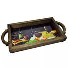 Bandeja em Madeira Suporte Bebidas e Café Decorativa - Vinhos e Queijos
