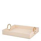 BANDEJA EM MDF E PU OFF WHITE COM ALÇA EM BAMBU MART 43cm