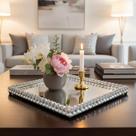 Bandeja Espelhada Rose Com Strass Média Decoração Enfeite Cinza