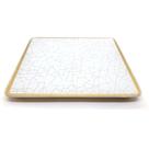 Bandeja Lavabo Sala Vidro Craquelado Branco e Dourado 15cm