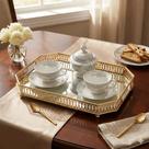 Bandeja Luxo Espelhada Decorativa Dourada Retangular 35x25cm Alira Home
