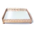 Bandeja Luxo Ouro Rose Retangular Metal Com Espelho17X20 Bandeja Luxo Ouro Rose Retangular Metal Com Espelho17X20