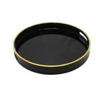 Bandeja Menor Redonda Madeira Preta Filete Dourado Luxo