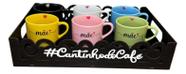 Bandeja Preta 6 Xícaras De Porcelana Colorida 200 Ml Mãe