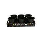 Bandeja Preta Decorada MDF C/ Xícaras Acrílica 75ml