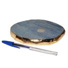Bandeja Quartzo Azul Borda Dourada Petisqueira p Frios 17cm