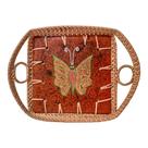 Bandeja rattan e ceramica borboleta pintada a mao mod2