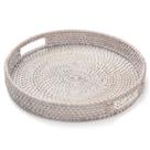 Bandeja redonda de vime YANGQIHOME 30cm com alças Whitewash