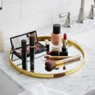 Bandeja Redonda Espelhada Dourada para Decoração Quarto Lavabo 20cm Alira Home