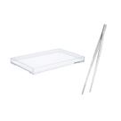 Bandeja Retangular 25cm e Pinça Empratamento Inox Buffet 2un